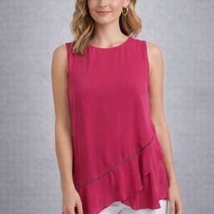 One One Six By Strut And Bolt Hot Pink Sleeveless‎ Ruffle Hem Tunic Top Womens L